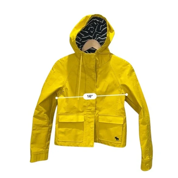 Vintage Abercrombie & Fitch Yellow Hooded Cropped Jacket Women S Moose Logo - Picture 7 of 8